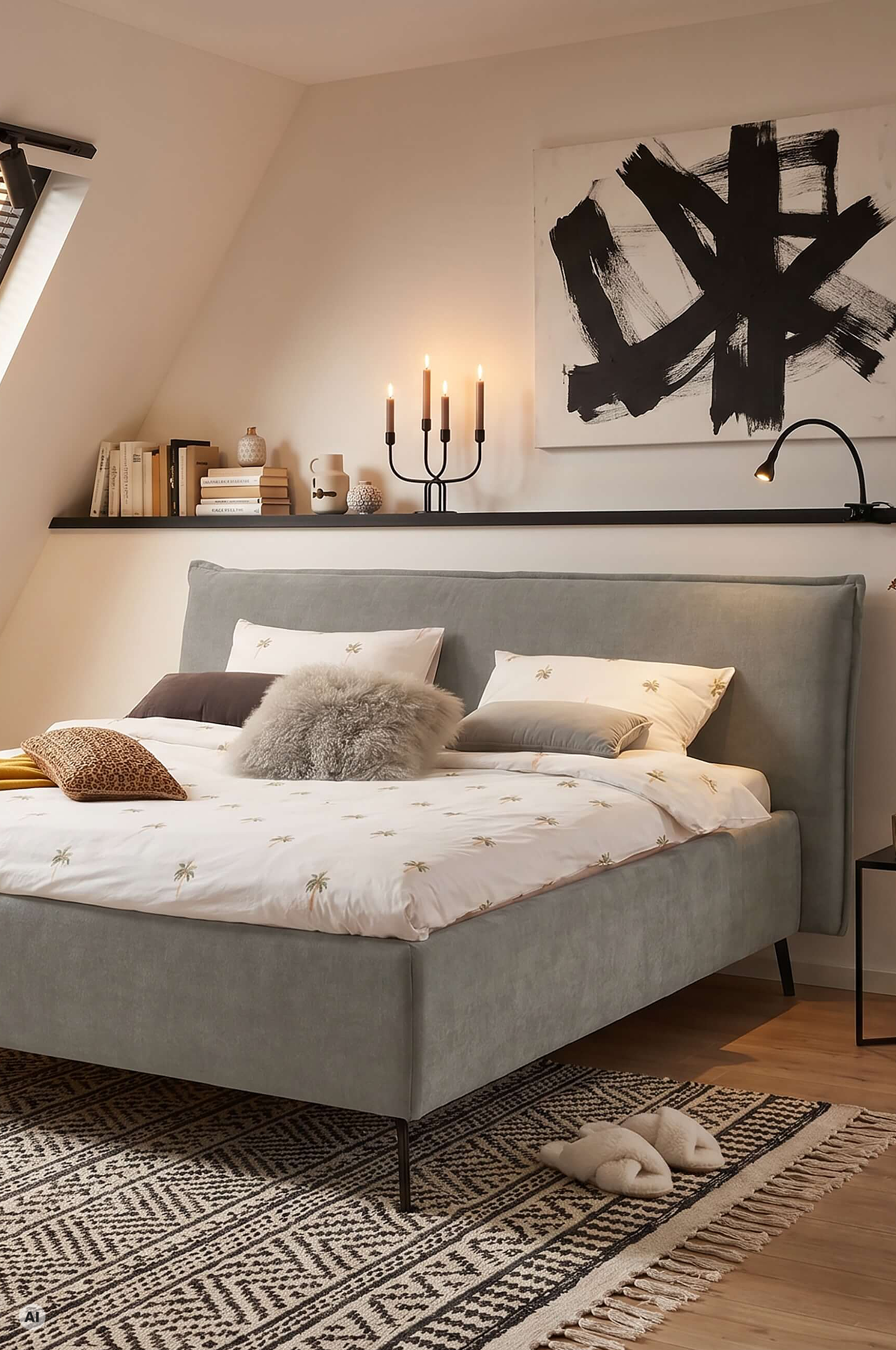 Doppelbett Ilva in Bezug Yelda in der Farbe Hellgrau in Wohnambiente
