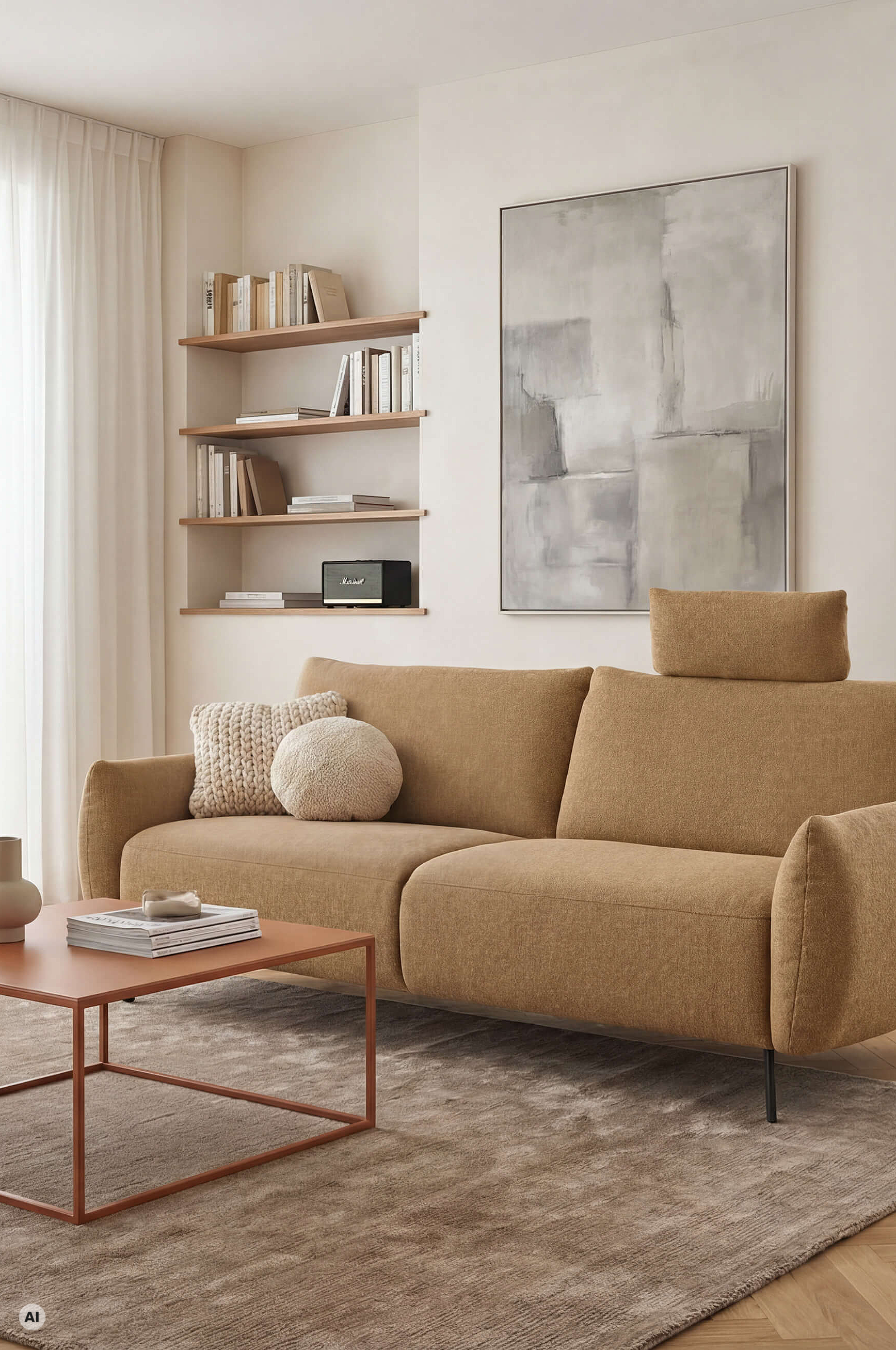 Einzelsofa 7200 in Bezug Salt'n'Pepper in der Farbe Butter in Wohnambiente