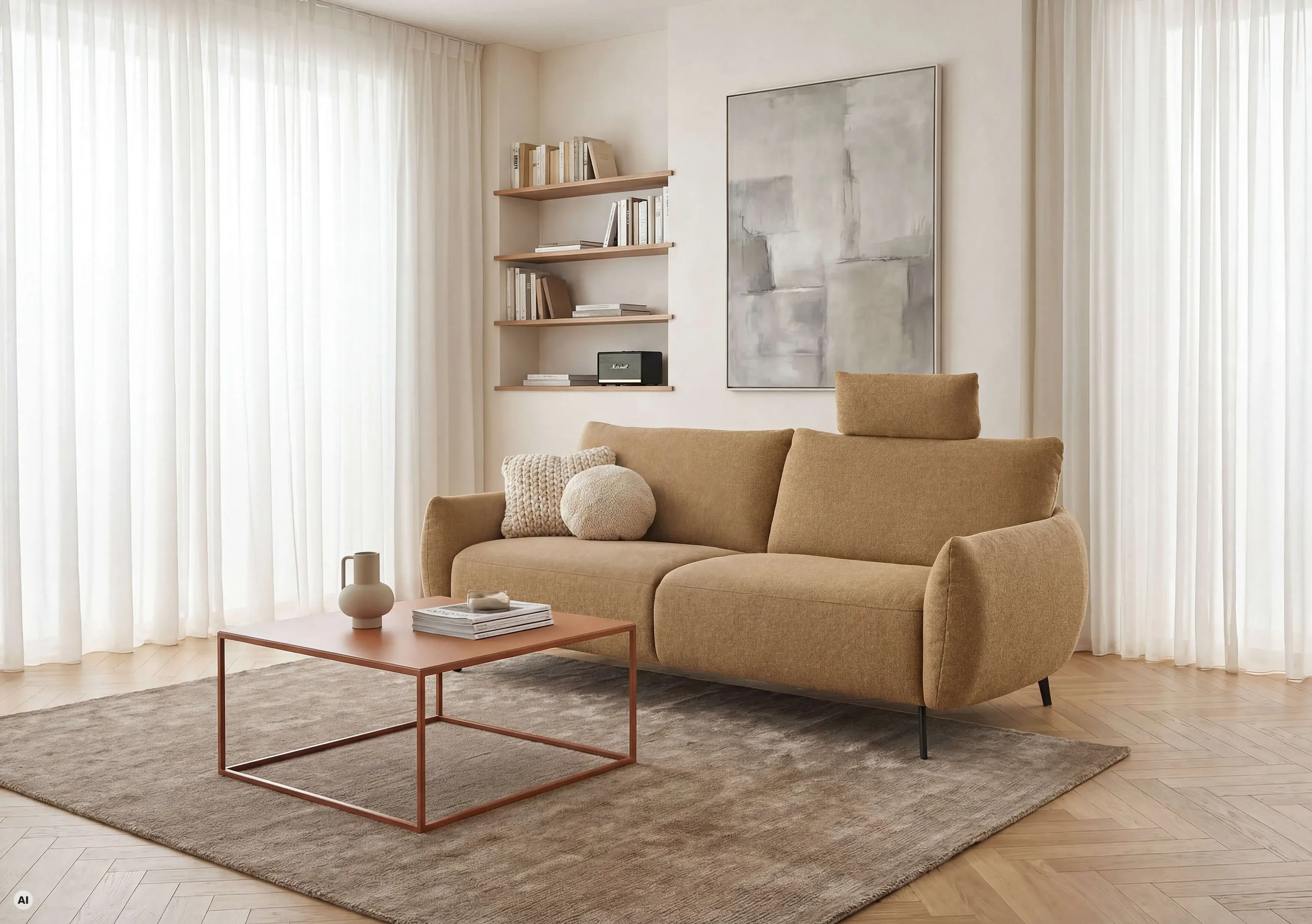 Einzelsofa 7200 in Bezug Salt'n'Pepper in der Farbe Butter in Wohnambiente