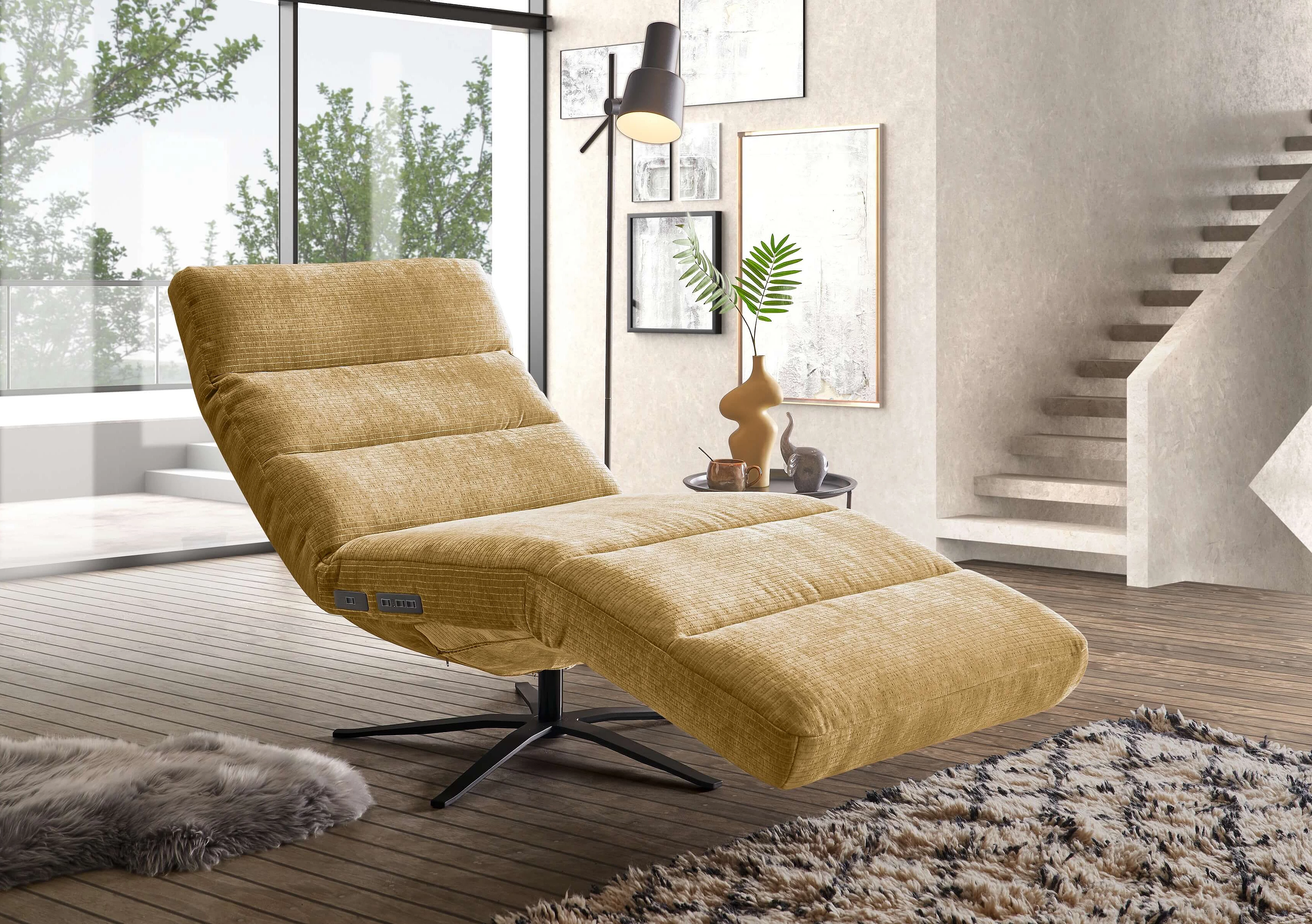 Sisto lounger with Monty cover in pistachio in a cosy atmosphere