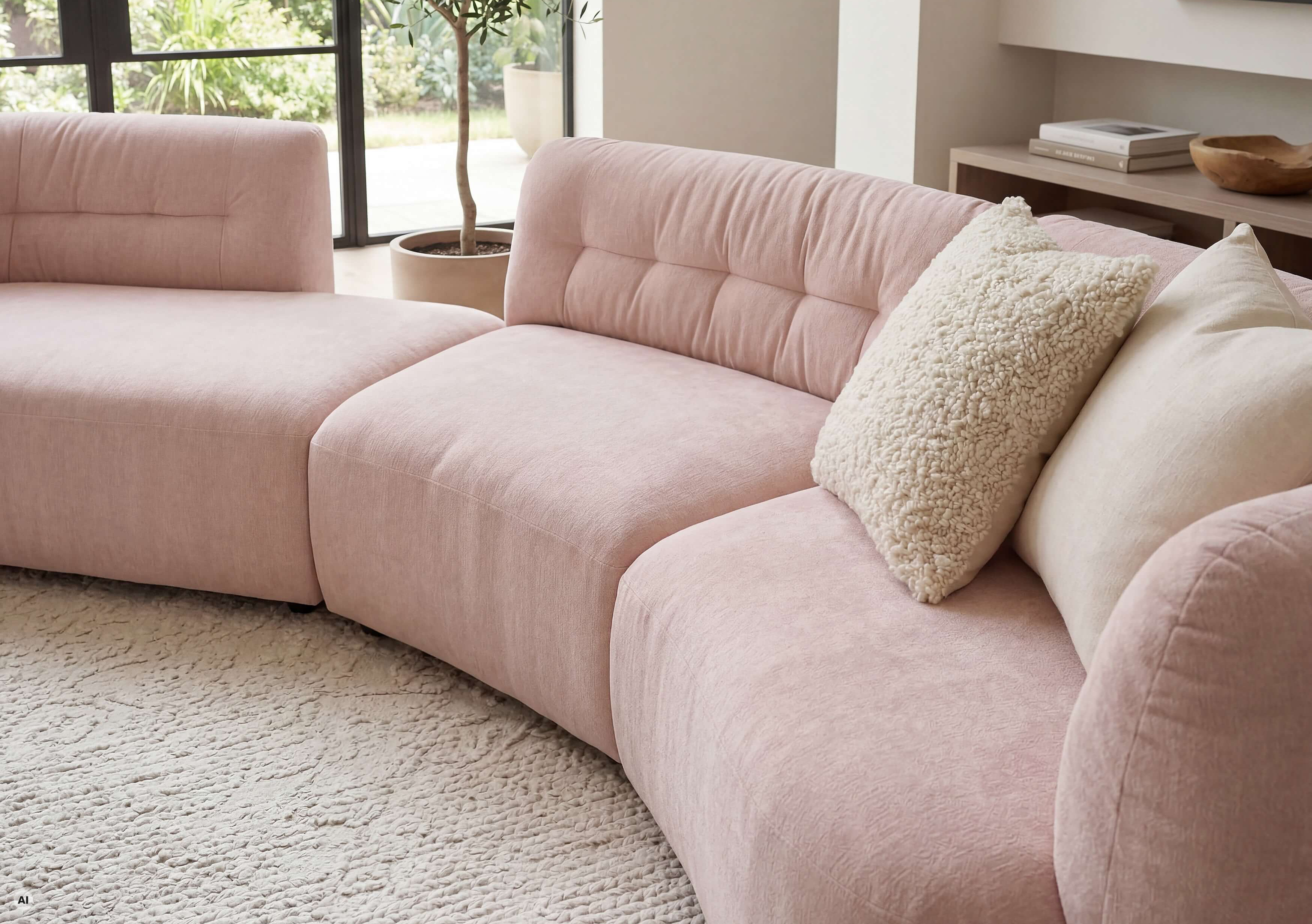A closer look at the Amazing sofa set, upholstered in Novara-Clean in the colour pink