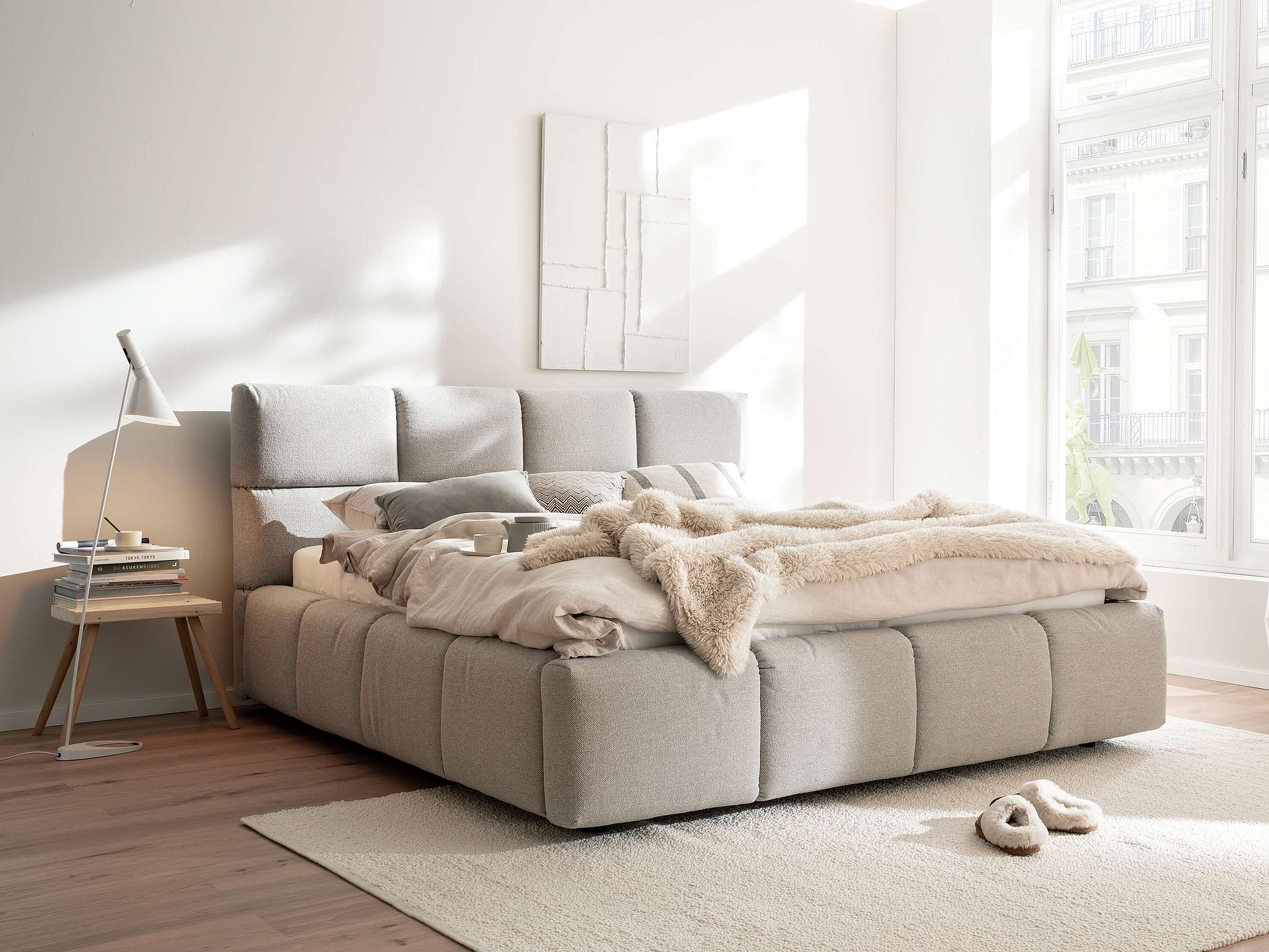 Doppelbett Samba in Bezug Salt'n'Pepper in der Farbe Silver in Wohnambiente