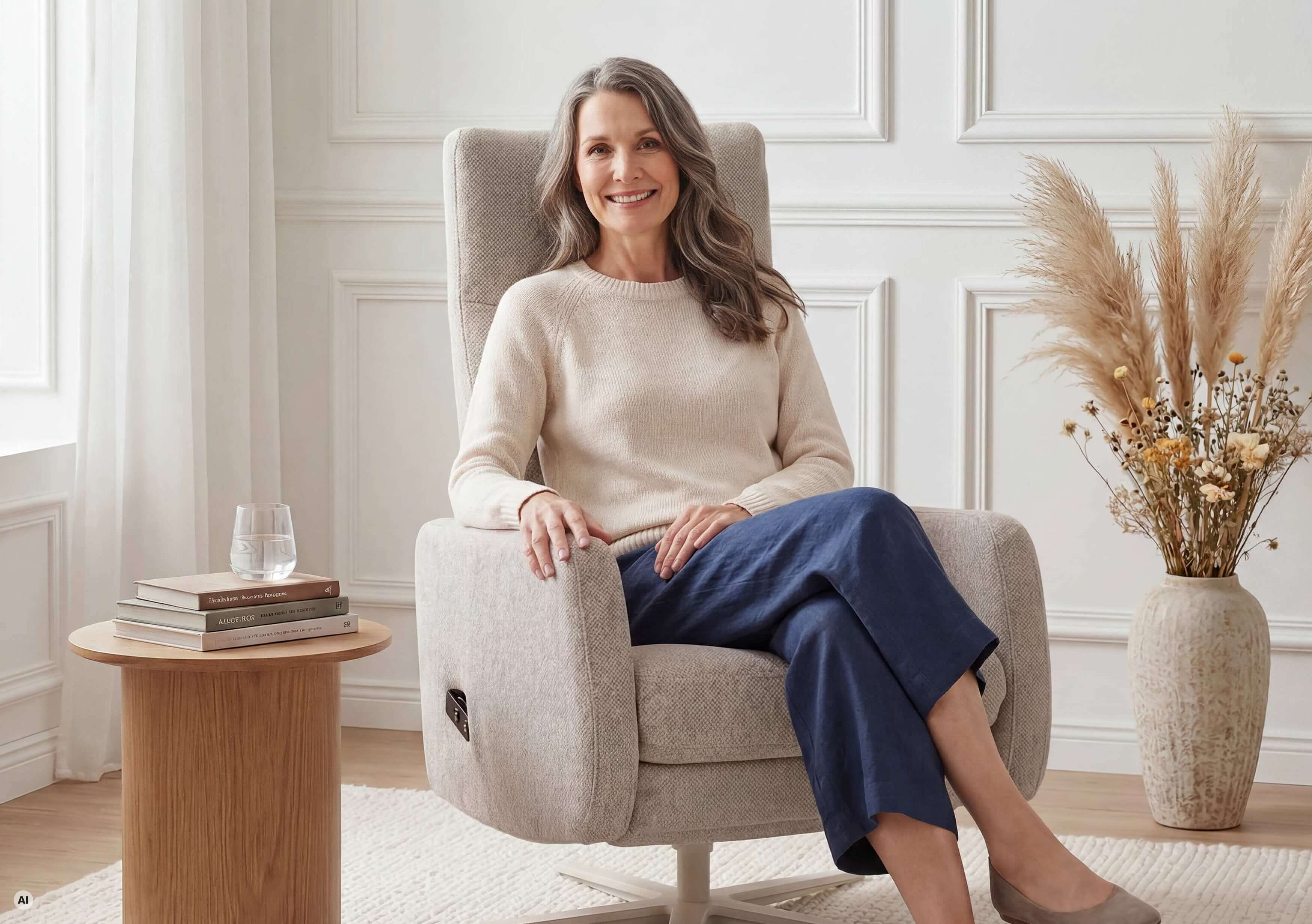 Funktionssessel Matchball in Bezug Novara-Clean Platin in Wohnambiente