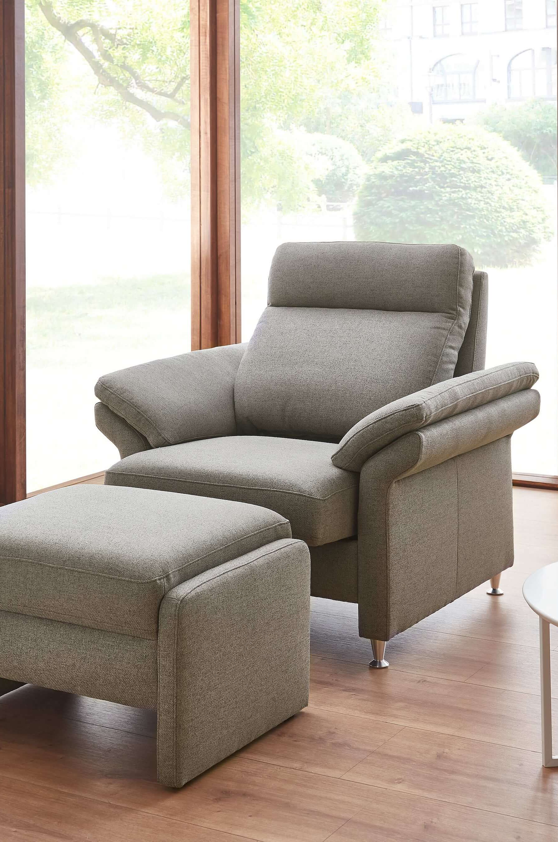 Multi armchair and stool upholstered in Mono fabric in the colour Grey