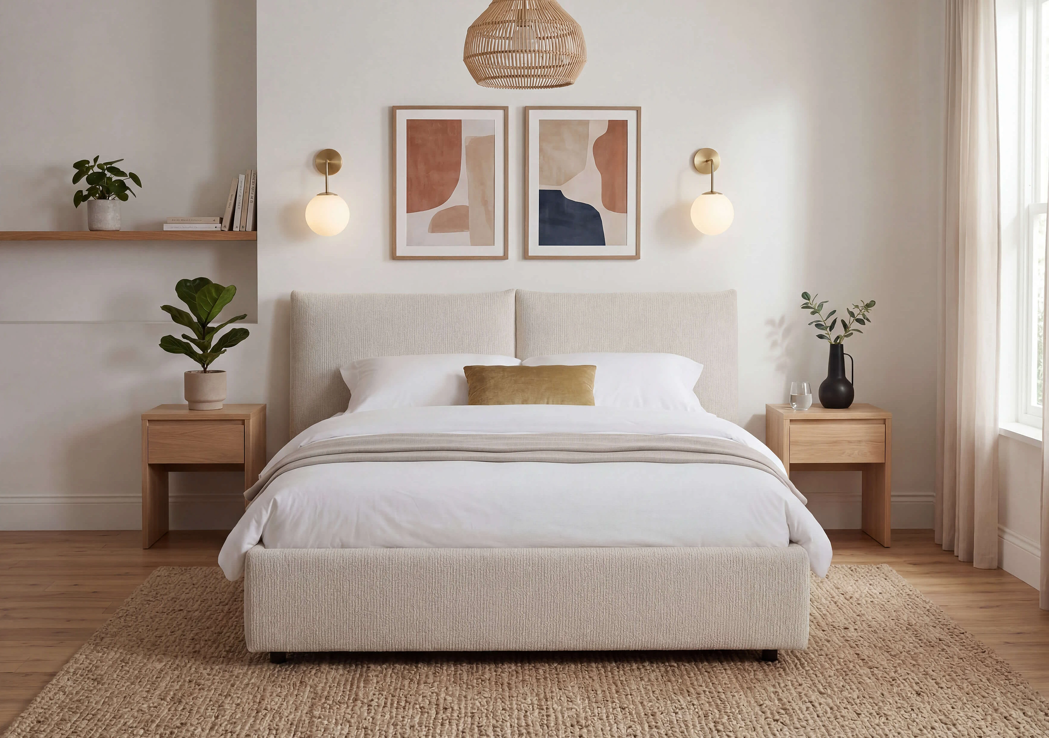Doppelbett Horus 2.0 in Bezug Milano in der Farbe Snow in Wohnambiente