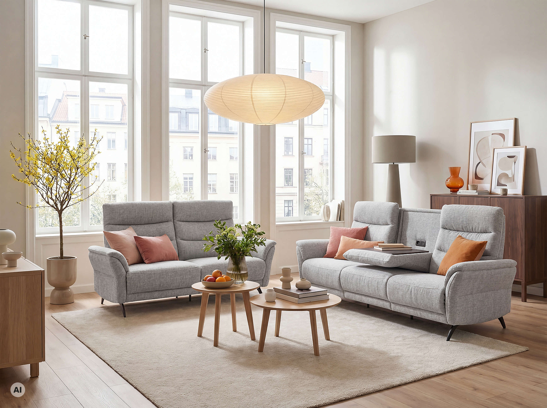 Einzelsofa 3622 in grau mit Bezug Famous in Wohnambiente