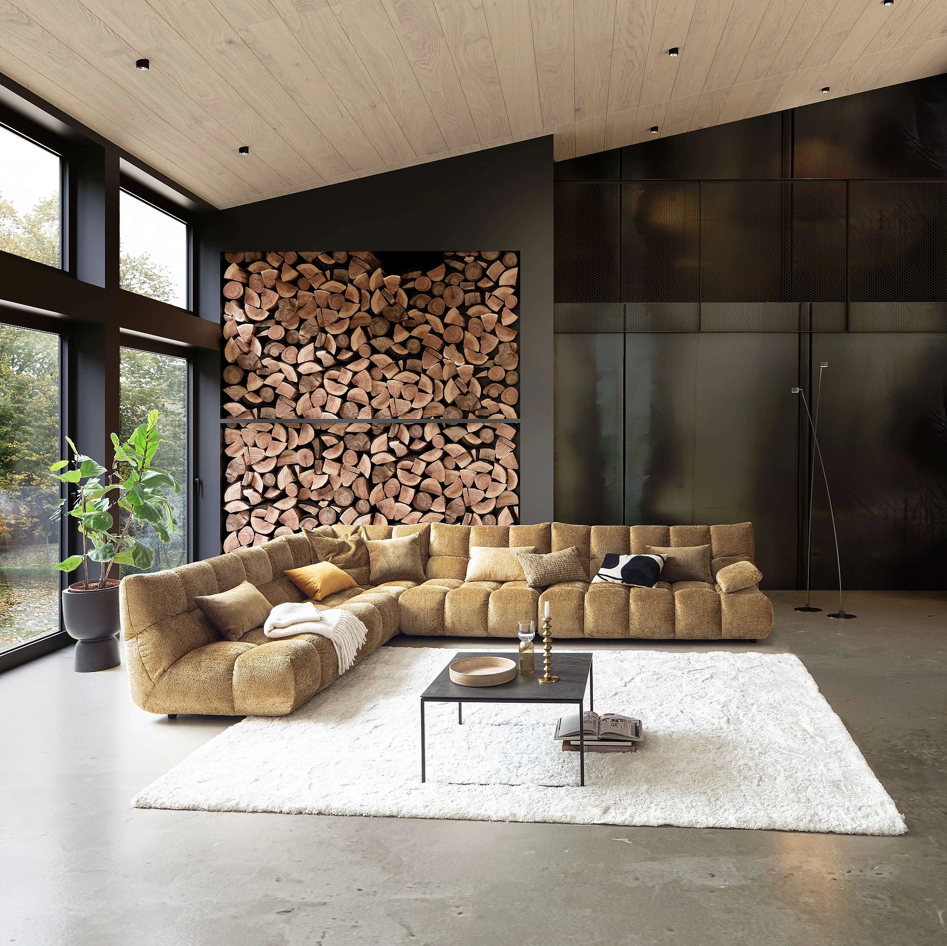 Ecksofa Graceland in Bezug Shaun in der Farbe Old Gold in Wohnambiente