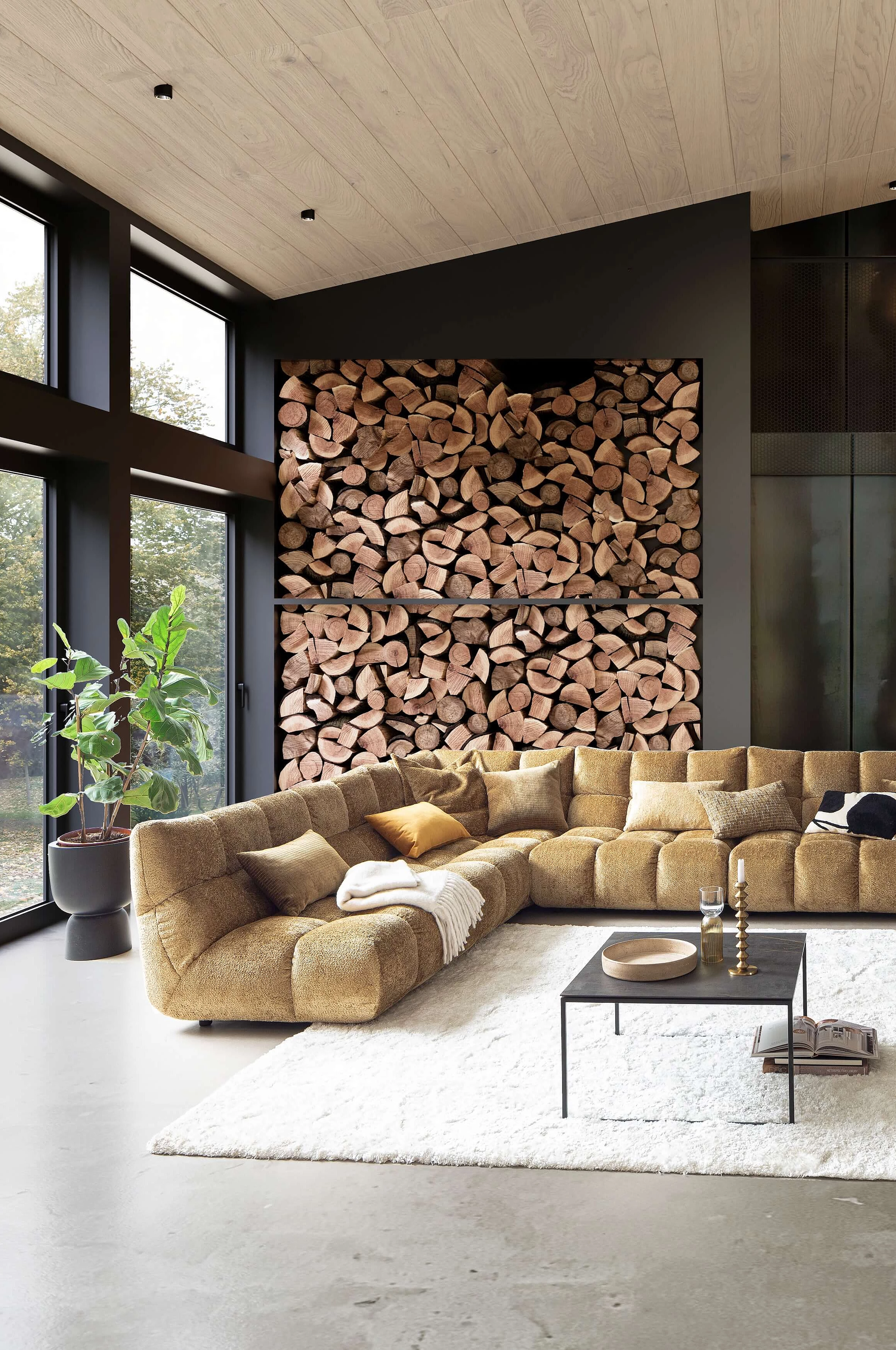 Ecksofa Graceland in Bezug Shaun in der Farbe Old Gold in Wohnambiente