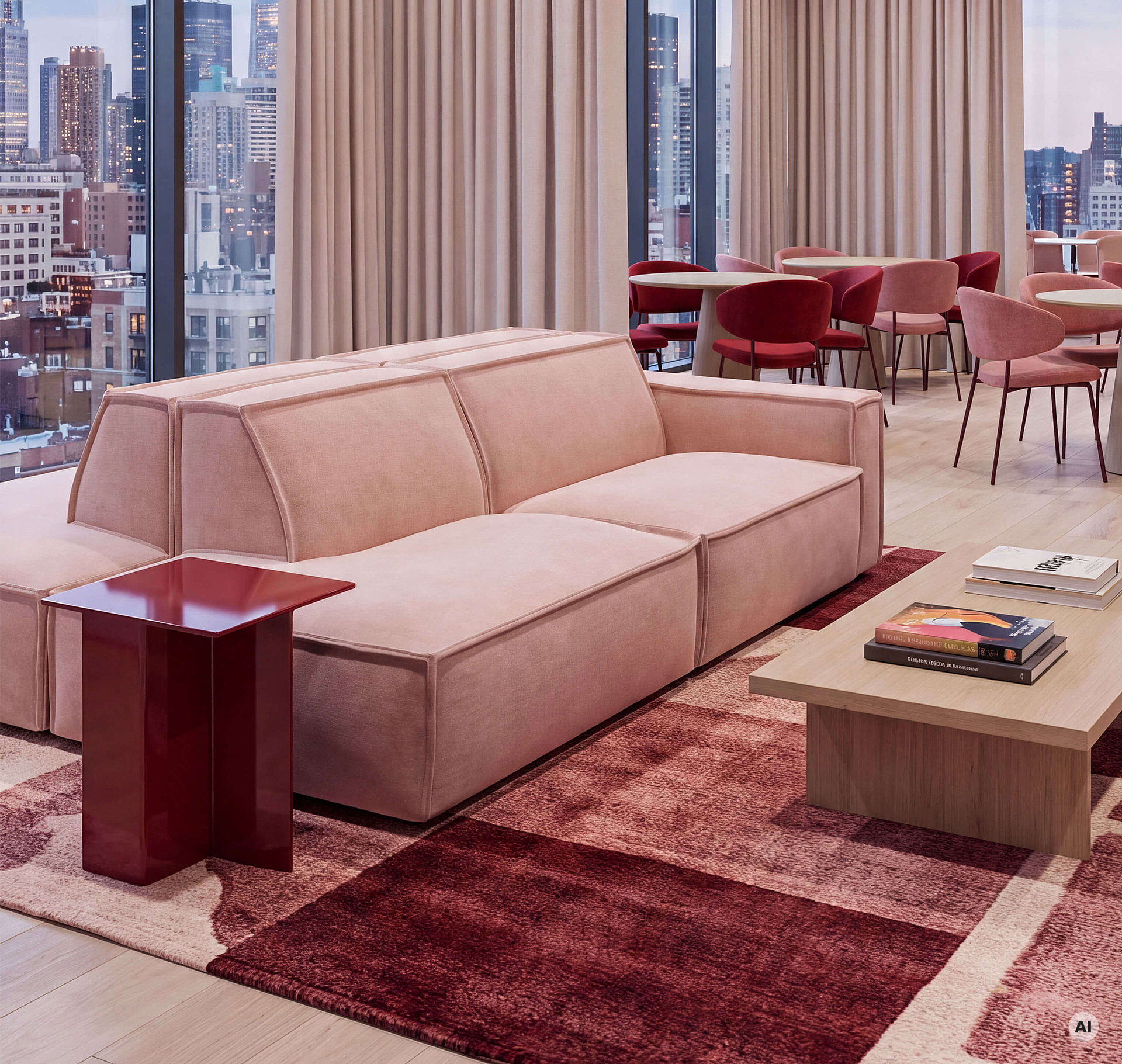 Einzelsofa Upper East in einer Lounge mit gedämpftem Licht auf einem Teppich